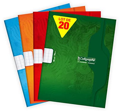 Calligraphe 7004C Lot de 20 Cahiers Agrafés (une Marque de Clairefontaine) - 17x22 cm - 48 Pages Grands Carreaux - Papier Blanc 70 g - Couverture Carte Offset - Couleurs Aléatoires