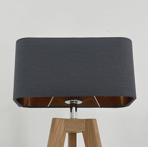 Charcoal Grey Textured 100% Linen Brushed Copper Rounded Rectangle Lampshade
