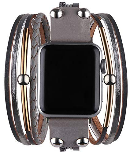 VIKOROS Bracelet en cuir multicouche compatible avec Apple Watch Ultra SE 8 7 6 5 4 3 38 mm, 40 mm, 41 mm, 42 mm, 44 mm, 45 mm, 49 mm pour homme et femme, bracelet de montre élégant style bohème pour