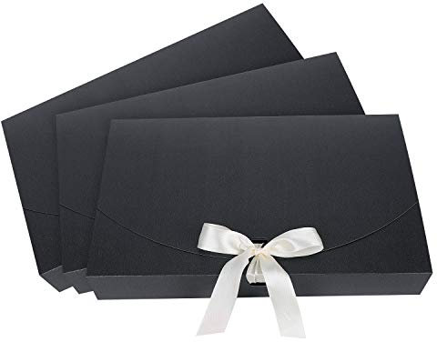 10pcs Rectangle Presents Gift Boxes Cardboard Treat Gift Boxes with Lid & Ribbon Bow,26x17.5x3cm Textured Boxes for Bracelet,Necklace,Shirt,Lingerie,Birthday, Anniversary and Special Occasion Gifts