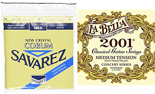 Savarez New Cristal Corum 500CJ Jeu de Cordes pour Guitare classique & Labella L2001MT Concert Série Jeu de Cordes pour Guitare Medium Tension