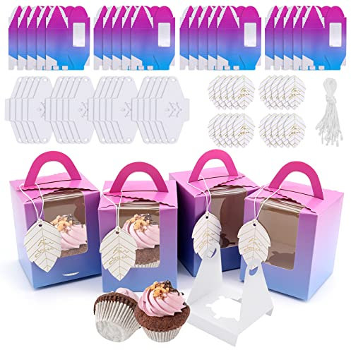 JJoexyfit 20Pcs Single Cupcake Boxes, Individual Cupcake Boxes with Handle, Small Cake Box for Cookies Desserts Pies Bakery Candy Wedding Party Favors (Gradients)