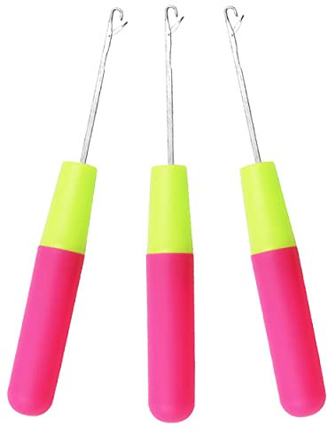 3Pcs Crochet Needle Hair, Plastic Handle Crochet Needle Hook for Hair Braiding, Latch Hook Crochet Needle for Kids Adults Braid Hair