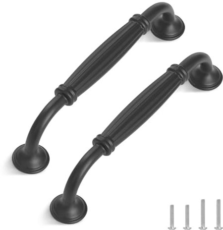 TsunNee 12PCS Vintage Cabinet Handles, Cupboard Door Handles, European Bow Pulls, Antique Drawer Handles, Furniture Door Pull Handles for Kitchen Bedroom, 128mm 5.03 Inches Hole Distance, Black