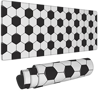 XL Large Gaming Mouse Pad, Stitched Edges and Waterproof Soccer Football Mousepad Desk Mat with Nonslip Base for Keyboard, 31.5*11.8 Inch (Black and White Soccer Ball)