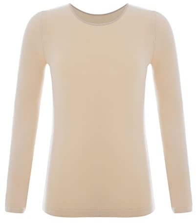 dPois Mädchen Thermo Unterwäsche Langarm Shirt Oberteil Tops Rundhals Thermohemd in Hautfarbe Schwarz Weiß Kinder Tanzkleidung Typ A Hautfarbe 122-140/7-10 Jahre