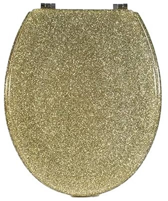 Deenz Polyresin Toilet Seat Glitter Stunning Glittering Detailing Durable Design Perfect Bathroom Addition (Gold)