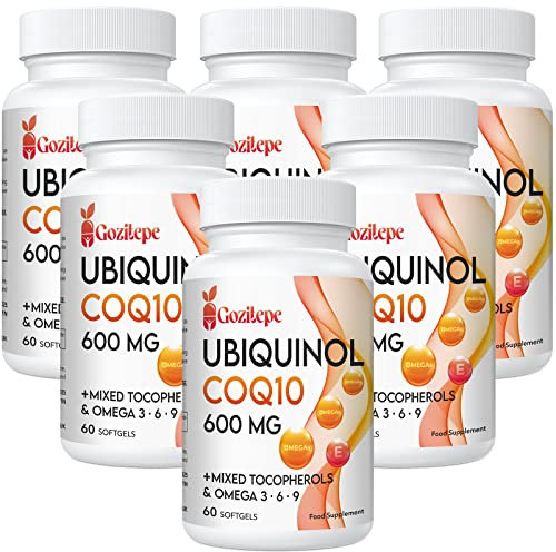 Ubiquinol CoQ10 600 mg cápsulas blandas con Omega 3, 6, 9 y vitamina E, 30 raciones Suplemento de coenzima Q10 para una mayor absorción (Pack of 6)