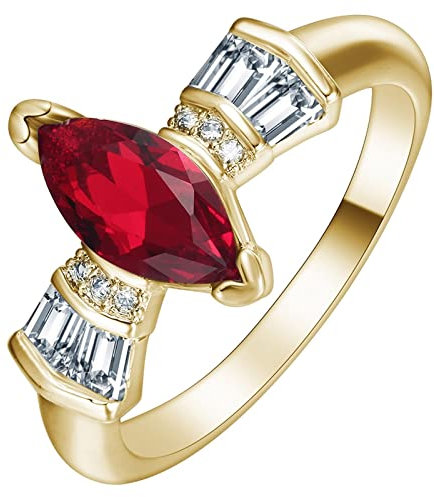 Bague pour Le Mariage, Bague d'Amitiés Marquise Or avec Rouge Marquise Oxyde de Zirconium Taille 54
