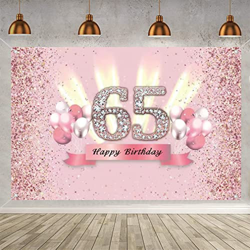 65. Geburtstag Deko für Frauen, 65. Geburtstagsfeier Poster Foto Hintergrund, 65 Geburtstag Party Kuchen/Tabelle/Mauer/Garten Dekoration Plakat
