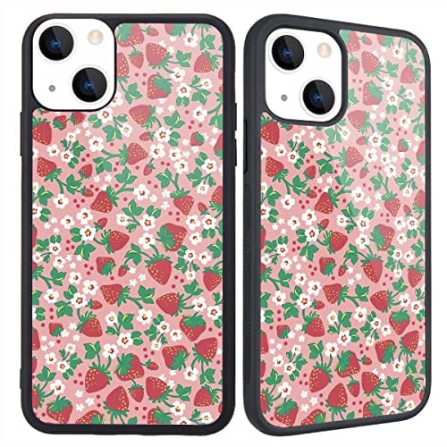 MAYCARI Cute Strawberry Pattern Compatible with iPhone 11 Case for Women Girls, Hard Back Cover with Girly Nature Design Soft TPU Bumper Protective Phone Case