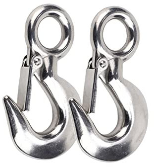 Kran Kettenhaken Lasthaken Edelstahl Sicherheitshaken mit Sicherung Silber Haken 3T für Seilwinde Kran Forstketten, 2er Pack