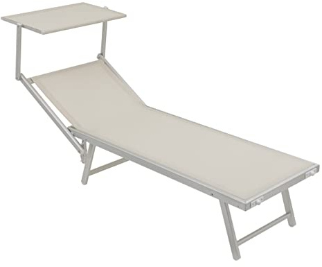 Baroni Home Tumbona con estructura de aluminio y techo parasol, cómoda y resistente, tumbona de jardín, playa, piscina revestida de textileno, 60 x 190 x 35 cm (blanco, 1)