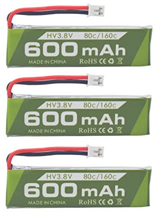 ZYGY 3PCS 1S 3.8V 80C 600mAh Lithiumbatterie mit JST-PH 2.0 Stecker Stecker passend für Cineahoop Tinyhawk Mini FPV Renndrohne RC Fernbedienung Flugzeug