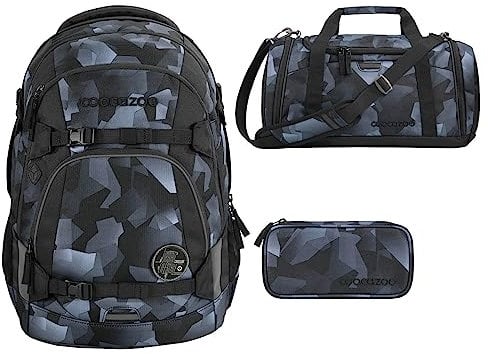 coocazoo MATE Schulrucksack-Set 3tlg inkl. Sporttasche und Schlamperbox (Grey Rocks)