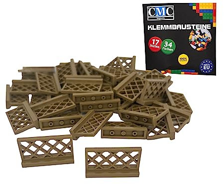 CMC imports 20 x Zaun Klemmbausteine vers. Farben zur Auswahl Bausteine 1x4x2 Noppen Zaunelemente Kompatibel Einzelteile (268 - Dunkel Beige)