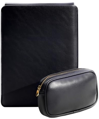 Yesmornsis Housse rembourrée en cuir synthétique pour ordinateur portable 16 compatible avec MacBook Pro 16 M3 A2991, MacBook Pro 15 avec pochette de chargeur - Noir