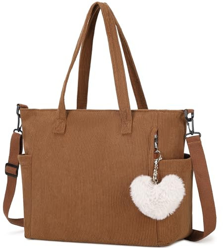 Makukke Cord Tote Bag Tasche Damen Umhängetasche Groß Shopper Tasche Handtasche Schultertaschen für Arbeit Büro Reisen Einkaufen Schule,Braun Tasche