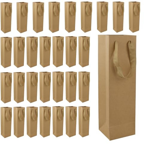 LWMLWM 30 PCS Pochettes Sacs Cadeaux de Bouteilles de Vin en Papier Kraft, Sacs pour Bouteilles Sacs Cadeaux en Papier Marron Sacs de Vin avec poignées Sac à Main de vin en Papier Kraft vin