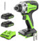 Greenworks - 24V Brushless Cordless Impact Driver Kit, 2650 Inch/lb Torque 1/4 Inch Hex, Variable Speed Impact Drill Set, Power Bank,