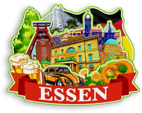 Quwsne Kühlschrankmagnet Essen Deutschland Kühlschrankmagnet Stadt Reise Souvenirs Touristengeschenke 3D Klassische Sehenswürdigkeiten Handarbeit Handwerk Heimdekoration -1186, QS-WC-1186