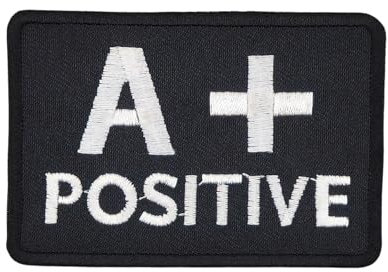 Blutgruppe A + Positive Aufnäher zum aufbügeln oder aufnähen Bügelbild Aufbügler für Kleidung gestickter Bügelpatch Applikation Biker Patch Größe 7,4 x 5,1 cm