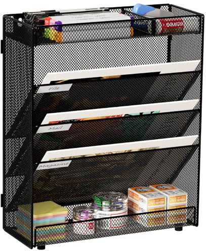 EasyPAG 5 Fächer Zusammensetzen Metall A4 Zeitschriftenhalter Wand Zeitschriften Wandhalter Aktenablage Dokumentenhalter Hängend Magazin Organizer Flyerständer Prospektspender,Schwarz
