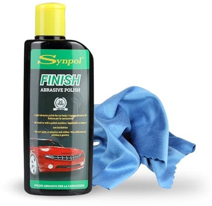 Synpol – Kit de crema abrasiva más paño de microfibra – Elimina las imperfecciones – Manchas de cal, oxidación y arañazos ligeros – Coche y moto, lisa y brillante perfectamente