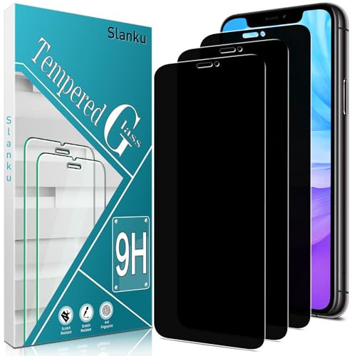 Slanku 3 Pack Privacy Screen Protector For iPhone 11 Pro, XS, X, Anti-Spy Tempered Glass, 9H Hardness, Case Friendly, Bubble Free, Anti Scratch