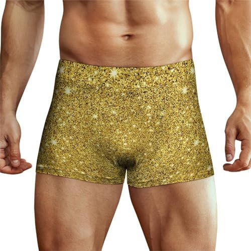 MQRBFLM Paillette Gold Herren Boxershorts Trunk Shorts Boxer Atmungsaktiv Unterwäsche Unterhosen