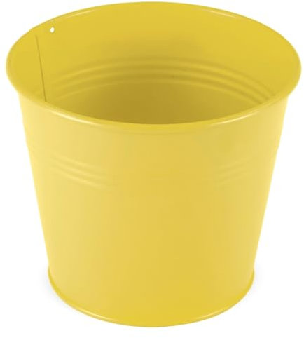 Macetero pequeño de metal en amarillo, 14 x 13 cm, maceta para orquídeas, maceta, maceta, maceta, maceta, maceta, maceta, bonsái y accesorios para plantas, maceta de flores para el balcón y el