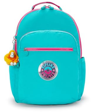 Kipling Seoul Sac à dos pour ordinateur portable de 15 - Durable et spacieux - Avec bretelles rembourrées, Rayures bleu sarcelle paon, 12.75 L x 17.25 H x 9 D
