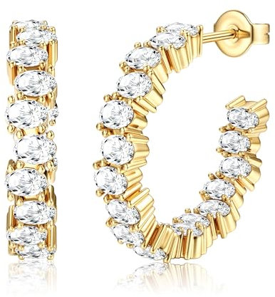 Dochais 14K vergoldete große Zirkonia Creolen, 925er Sterlingsilber-Stift, Silber und Gold Huggie-Ohrringe, modischer hypoallergener Schmuck für Mädchen und Frauen