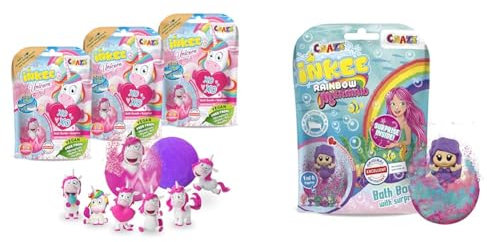 INKEE Bath Bomb Unicorn - 3er Set Magische Badekugel & Surprise Mermaid | Magische Duft Badekugel mit Meerjungfrau Saugnapf Figuren