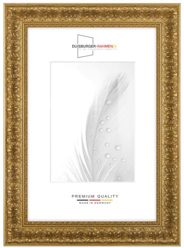Massiv Holz Bilderrahmen Vintage Retro 36 x 49 cm in Gold-Barock | inkl. bruchsicherer Anti-Reflex Kunstglasscheibe | Rahmen für Poster | Puzzle | Foto collage DR094