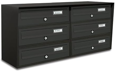 ALUBOX Briefkastenanlage 6 Fächer Slim 37,8x77,5x30 cm aus Verzinktem Blech und Aluminium Außenbriefkasten mit Entnahmeschutzsystem (ANTHRAZIT)