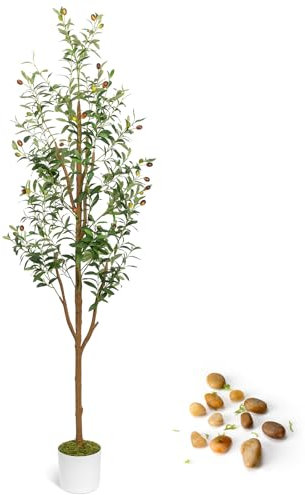 LuceAlberi Olive Trees Artificiali 1,5 m – Alto albero di ulivo finto per interni con fioriera bianca