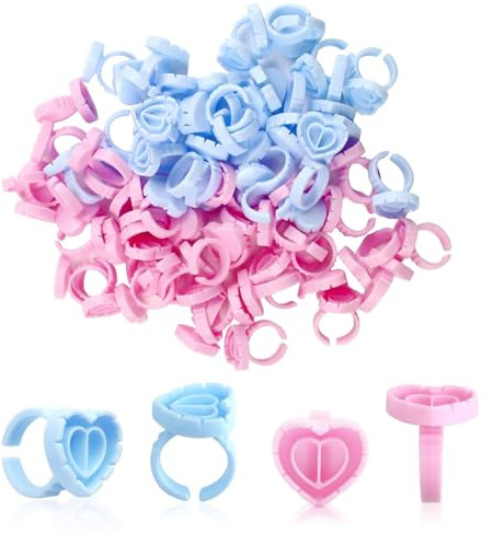 200 Pcs Lash Glue Rings for Eyelash Extensions,Lash Glue Holder Rings Blue Lashes Ring Cup Plastic Makeup Holder Rings Lashes Quick Blossom Cups for Eyelash Extension