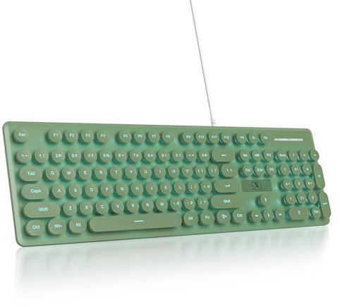 SbocKeeb Teclado Máquina de Escribir, Teclado de Membrana con Retroiluminación LED de 104 Teclas, Diseño QWERTY Americano con Teclas Redondas para Computadora/PC/Laptop/Windows