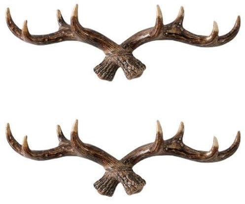 Fegtrtyoa 2X Vintage-Wandhaken mit Hirschgeweih - 28 cm, Wandmontage, KleiderbüGel, Garderobe, SchlüSselhalter für Dekorativen Wandhaken, B