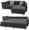 Ecksofa mit ausziehbarer Schlaffunktion B250/T190/H84 cm, Wellenunterfederung und Komfortschaum, Longchair Ottomane rechts mit Bezug Mikrofaser in Anthrazit, 2 Zierkissen Grau / 17007