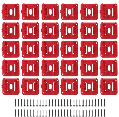 sourcing map 20pcs Battery Holder Wall Mount Tool Holder Dock Battery Storage Rack for M18 18V Battery, Red