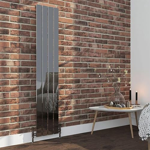 lynwood Flat Panel Designer Single Column Chrome Vertical Radiator Perfect for Bedroom, Kitchen and Living Room Modern Central Heating Radiators 1600mm x 300mm