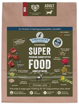 Lakefields SUPERFOOD | Premium Hundefutter trocken | 61% Wild | 1 x 1kg | Getreidefreies Hundefutter für kleine Hunde | Inulin-Zink-Komplex, Heidelbeeren & Rote Beete | Von Tierärzten entwickelt