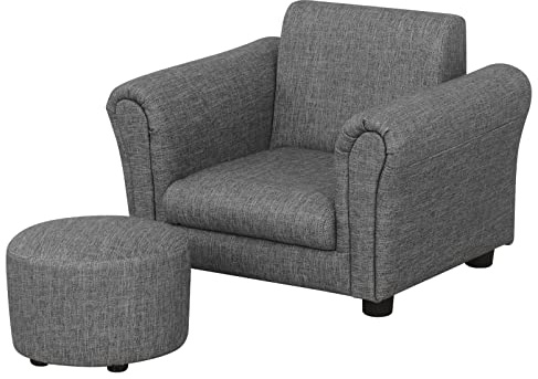 DGBAOBEI Kinder-Sofa mit Fußhocker, PVC-Leder, Kindersofa, gepolsterter Kleinkind-Sessel für Kinder unter 4 Jahren, Einzel-Kinderzimmer-Sessel (grau)