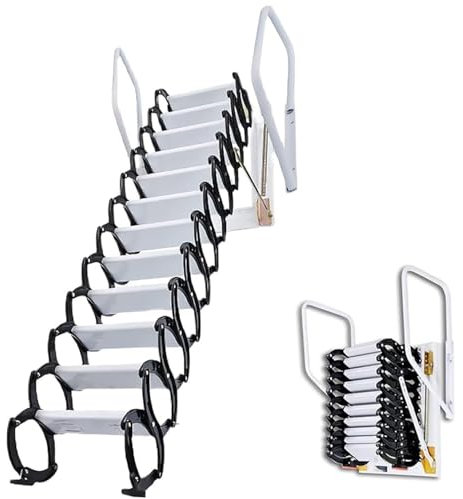 HJDSUDU Attic Loft Ladder Stairs Loft Retractable Attic Folding Extension Ladder with Ti-Mg Alloy Structure Wall Mounted Ladder Pull Down Attic Ladder Kit Attic Scissor Ladder for Home