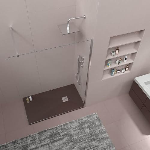 VAROBATH | Plato de Ducha ONE – Material Resina con Carga Mineral y Textura Pizarra Antideslizante C3 – Incluye Válvula Desagüe y Rejilla (MARRON RAL8017, 70x140)