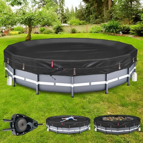 QH.HOME Poolabdeckung für runde Pools, 5,5 m, mit schnell festziehender Ratsche, verbessert, ultimativ windfest, Solarpoolabdeckung für oberirdische Pools, robust, reißfest, gewichttragende Ringe