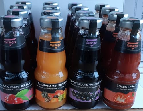 Vaihinger Säfte Mischpaket, 16 Flaschen a `0,2 L, jeweils 4x Sauerkirsch, 4x Multivitamin, 4x Johannisbeere und 4x Tomate, inkl. Mehrweg Pfand