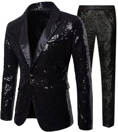 Pailletten Anzug Herren Glitzer Anzug 2-Teilige Disco-Sets Glitzer Sakko und Hose Metallic-Paillettenanzüge Hochzeit Kostüm Performance-Kostüm für Hochzeit und Party Formelle Kleidung für Herren